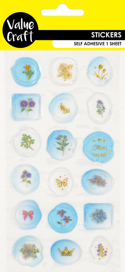 Lavender Stickers Epoxy Seals Blue 1Sh Paper Craft