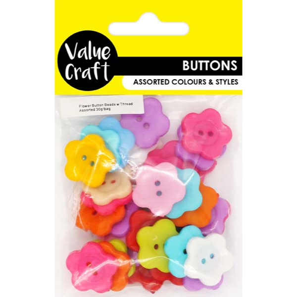 Yellow Plastic Buttons with Thread, Flower Assortment, 30g Kids Craft Basics