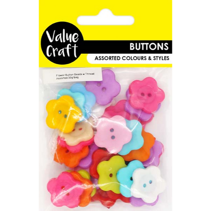 Yellow Plastic Buttons with Thread, Flower Assortment, 30g Kids Craft Basics