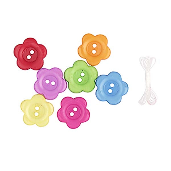 White Smoke Plastic Buttons with Thread, Flower Assortment, 30g Kids Craft Basics