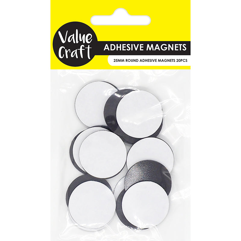 White Smoke Magnets Adhesive Round 25Mm 20Pcs Craft Basics