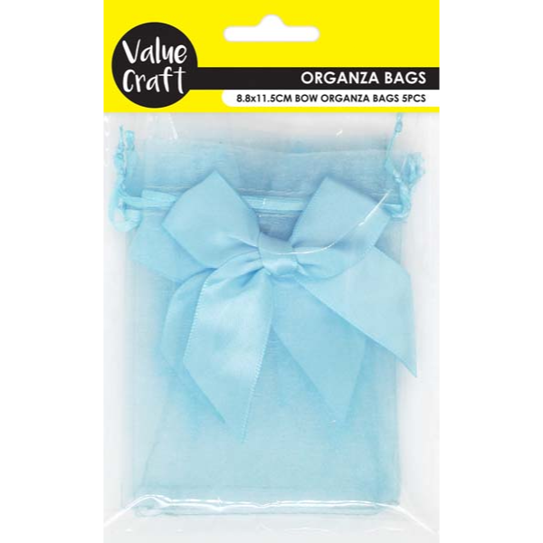 Light Blue Party Mini Bow Organza Bags, Blue, 8.8x11.5cm, 5pk Party