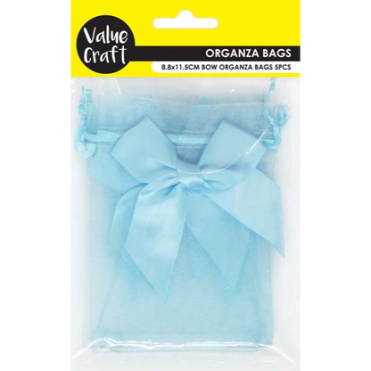 Light Blue Party Mini Bow Organza Bags, Blue, 8.8x11.5cm, 5pk Party