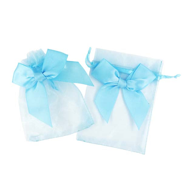 White Smoke Party Mini Bow Organza Bags, Blue, 8.8x11.5cm, 5pk Party