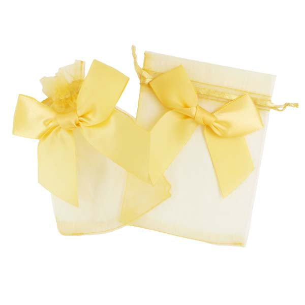 White Smoke Party Mini Bow Organza Bags, Gold, 8.8x11.5cm, 5pk Party
