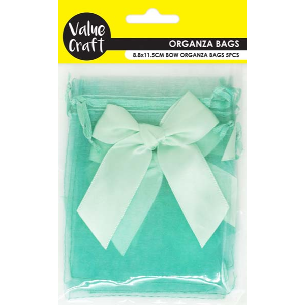 Yellow Party Mini Bow Organza Bags, Mint, 8.8x11.5cm, 5pk Party