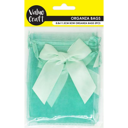 Yellow Party Mini Bow Organza Bags, Mint, 8.8x11.5cm, 5pk Party