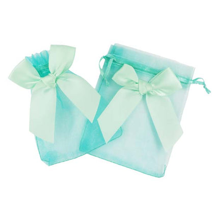 White Smoke Party Mini Bow Organza Bags, Mint, 8.8x11.5cm, 5pk Party