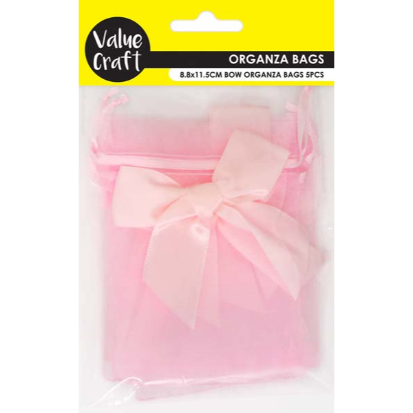 Thistle Party Mini Bow Organza Bags, Pink, 8.8x11.5cm, 5pk Party