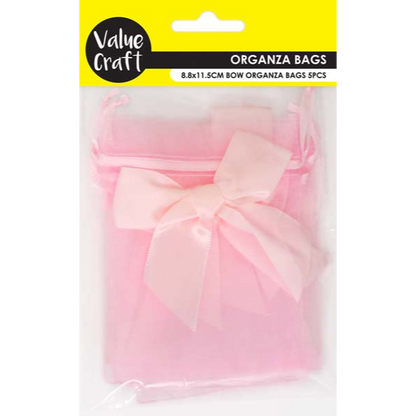 Thistle Party Mini Bow Organza Bags, Pink, 8.8x11.5cm, 5pk Party
