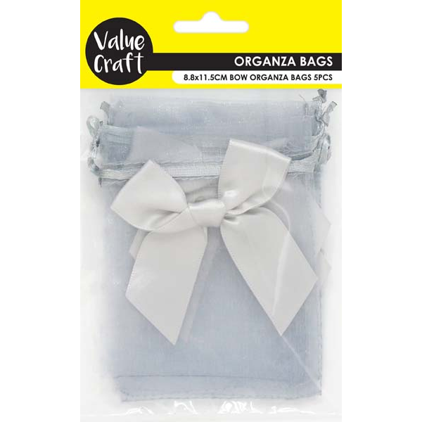 Gray Party Mini Bow Organza Bags, Silver, 8.8x11.5cm, 5pk Party