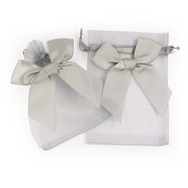White Smoke Party Mini Bow Organza Bags, Silver, 8.8x11.5cm, 5pk Party