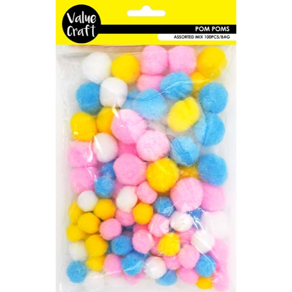 Yellow Small Pom Poms, Assorted Pastels, 100pk Kids Activities