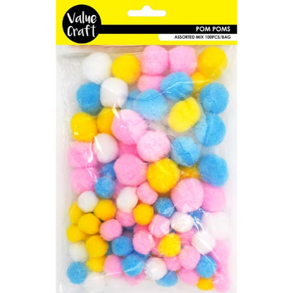 Yellow Small Pom Poms, Assorted Pastels, 100pk Kids Activities