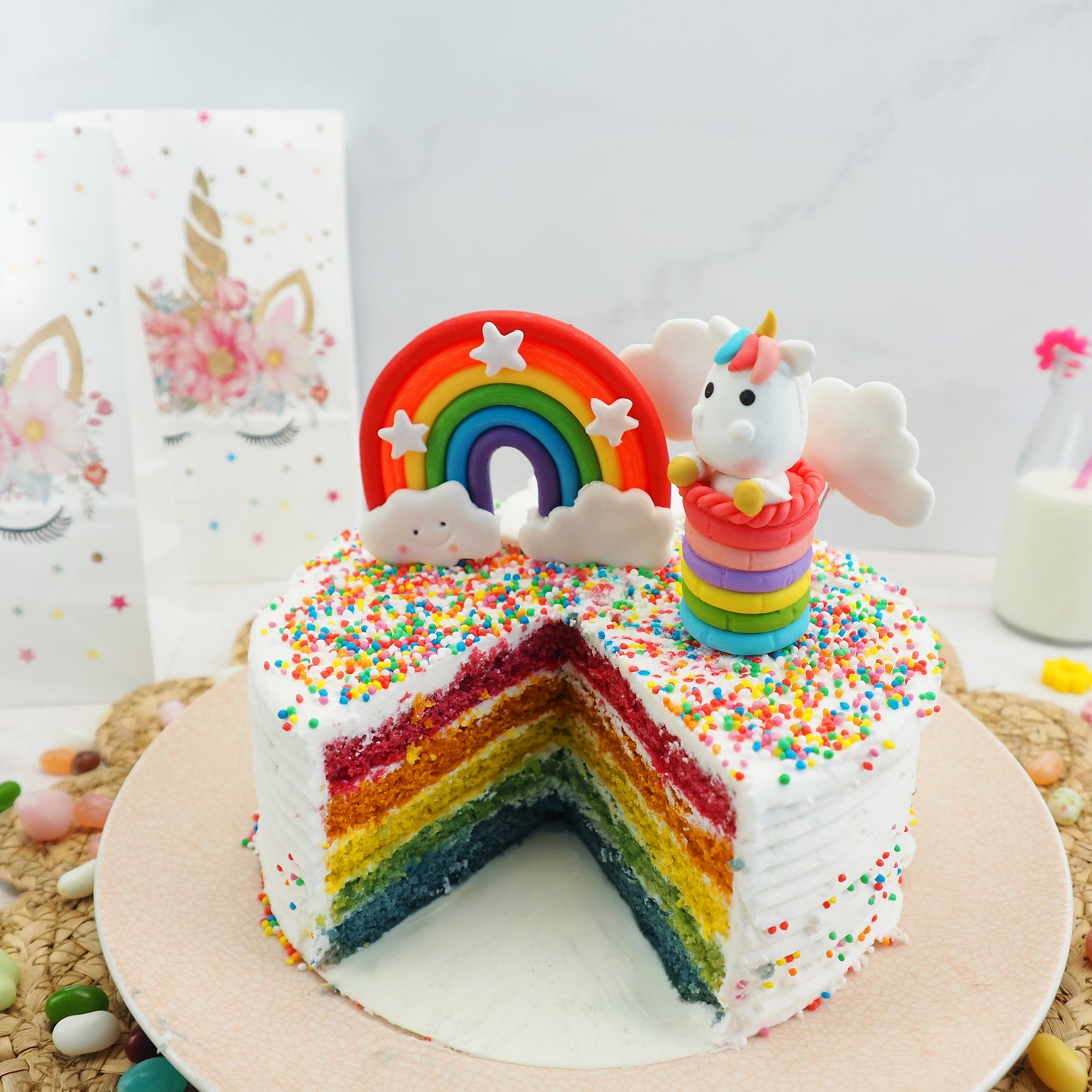 Light Gray Paper Loot Bags W Stickers Unicorn 8Pcs Paper Craft
