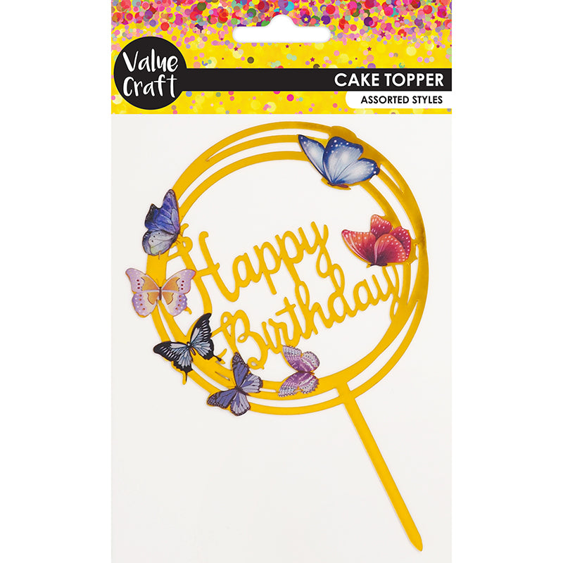 Seashell Cake Topper Happy Birthday Butterfly Gold 1Pc Party