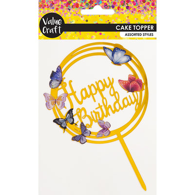 Seashell Cake Topper Happy Birthday Butterfly Gold 1Pc Party