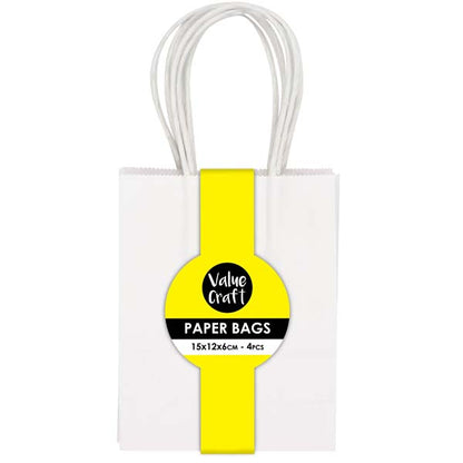 White Smoke Mini Paper Bags, White, 15x12cm, 4pk Party