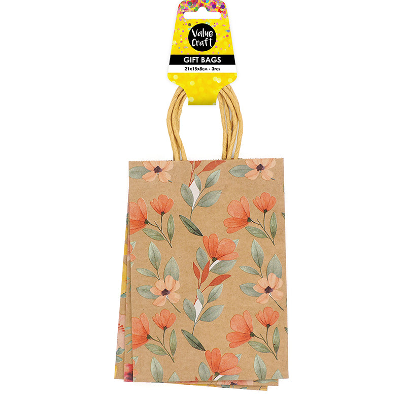 White Smoke Gift Bags 21X15cm Mixed Flowers 3Pcs Party