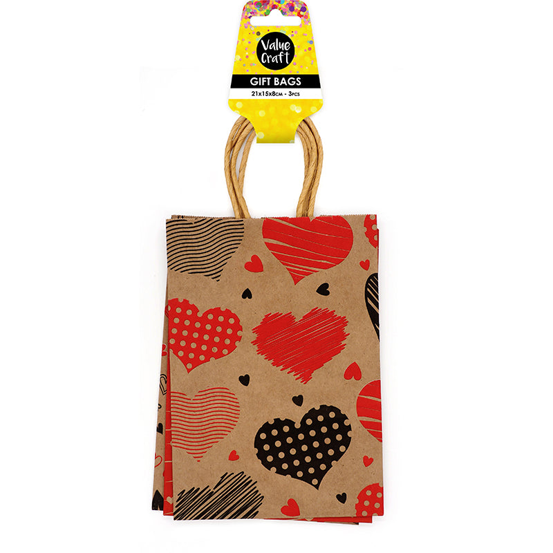 White Smoke Gift Bags 21X15cm Mixed Hearts 3Pcs Party