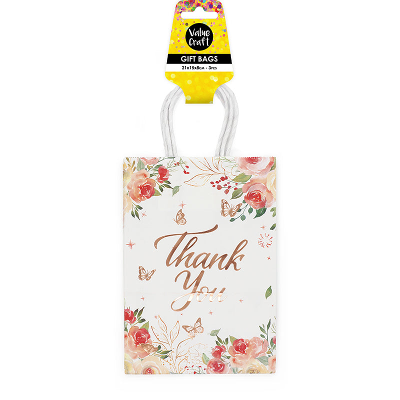 White Smoke Gift Bags 21X15cm Thank You 3Pcs Party