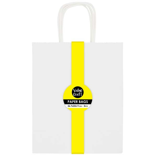 White Smoke Paper Bags, White, 26.7x22cm, 3pk Party