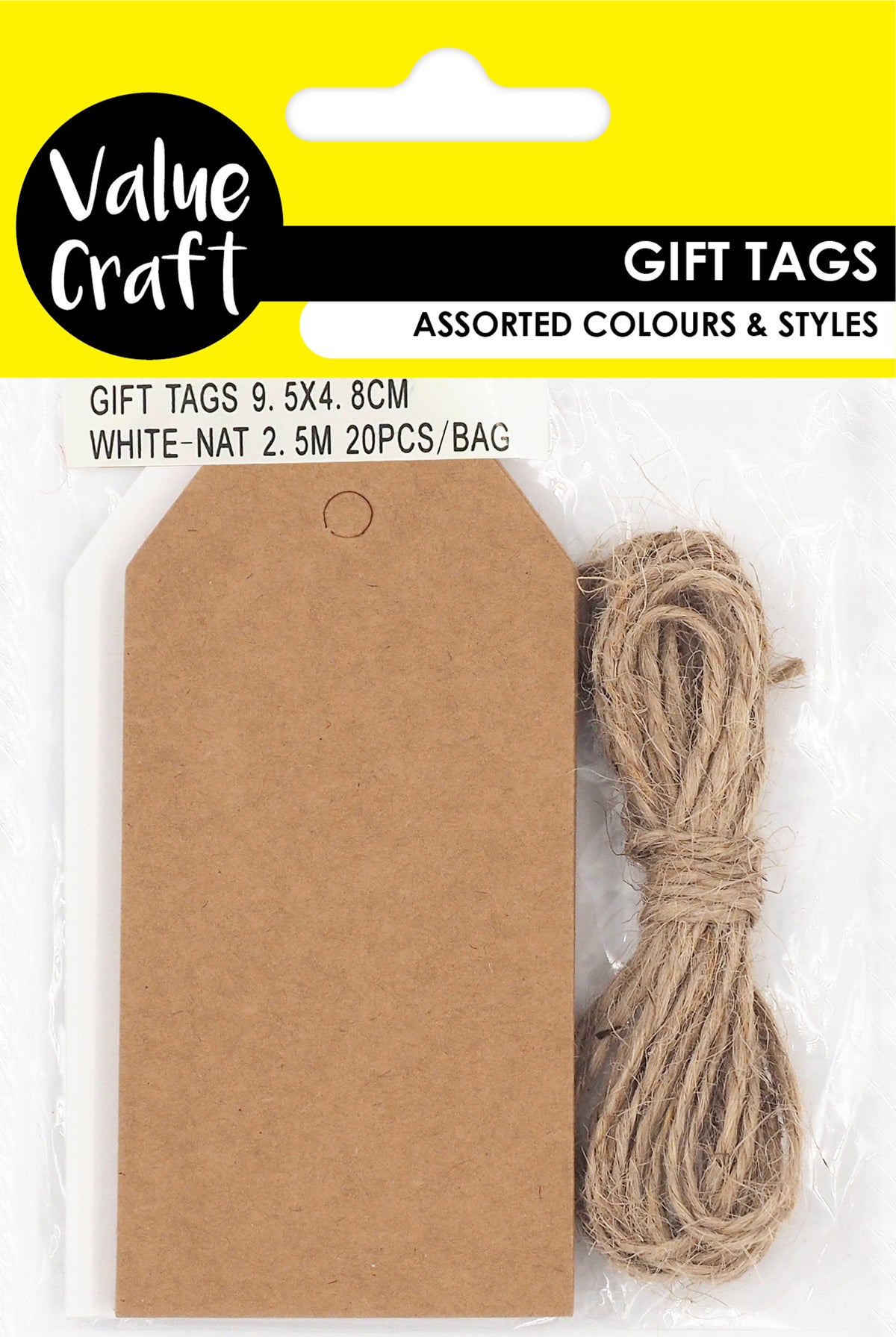 Rosy Brown XMAS Gift Tags with String, Natural & White, 9.5cm, 20pk Xmas