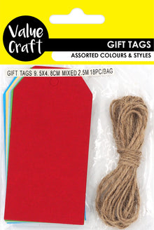 Firebrick XMAS Gift Tags with String, Mixed Colours, 9.5cm, 18pk Xmas