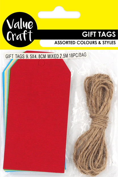 Firebrick XMAS Gift Tags with String, Mixed Colours, 9.5cm, 18pk Xmas