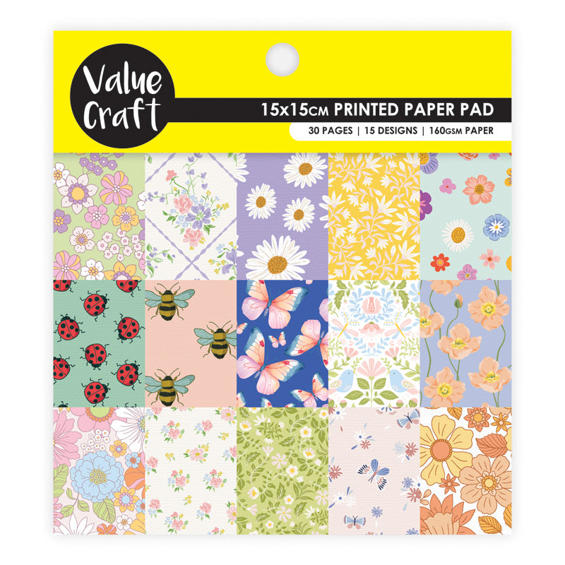 Yellow Paper Pad 15X15cm Florals 30 Sheets Stencils and Templates