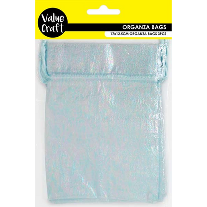 Gray Party Iridescent Organza Bags, Blue, 17x12.5cm, 3pk Party
