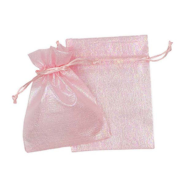 White Smoke Party Iridescent Organza Bags, Pink, 17x12.5cm, 3pk Party
