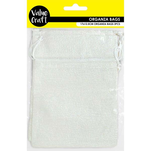 Light Gray Party Iridescent Organza Bags, White, 17x12.5cm, 3pk Party