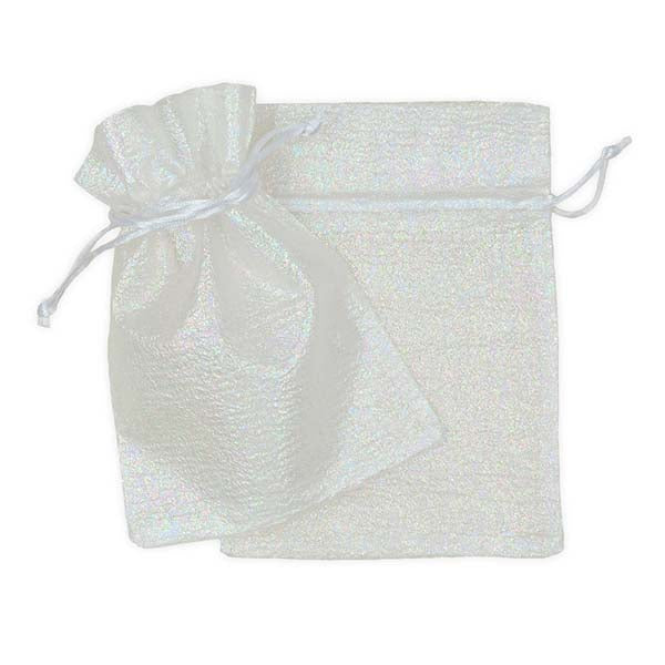 Light Gray Party Iridescent Organza Bags, White, 17x12.5cm, 3pk Party