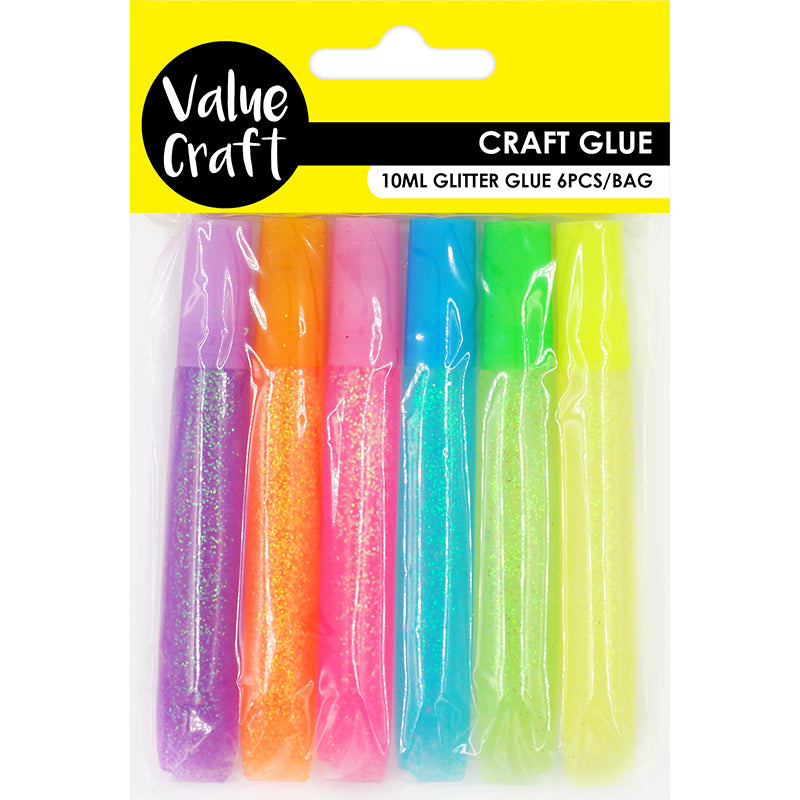 Yellow Craft Glitter Glue Set Fluro 6X10Ml Kids Glues