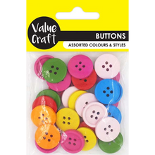 Yellow Wooden Buttons, Assorted Colours & Sizes, 20g Kids Craft Basics