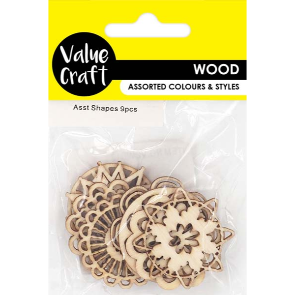 Yellow Wooden Shapes, Assorted Flowers, 9pcs Woodcraft
