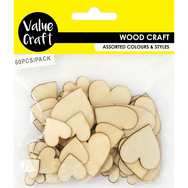 Yellow Wooden Shapes, Assorted Hearts, 60pcs Woodcraft
