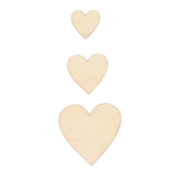 White Smoke Wooden Shapes, Assorted Hearts, 60pcs Woodcraft