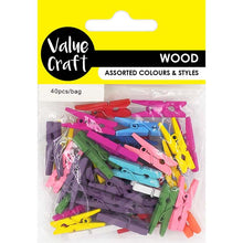 Yellow Wooden Pegs, Assorted Colours, 2.5cm, 40pk Woodcraft