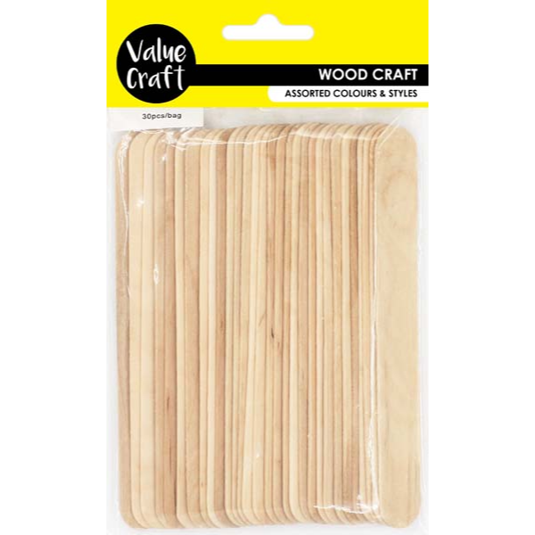 Wheat Wooden Jumbo Icy Pole Pop Sticks, Natural, 19x150mm, 30pcs Kids Craft Basics