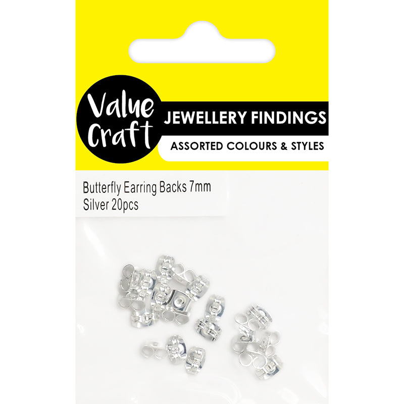 White Smoke Jewellery Findings Butterfly Earring Backs 7Mm Slv 20Pc Charms and Pendants