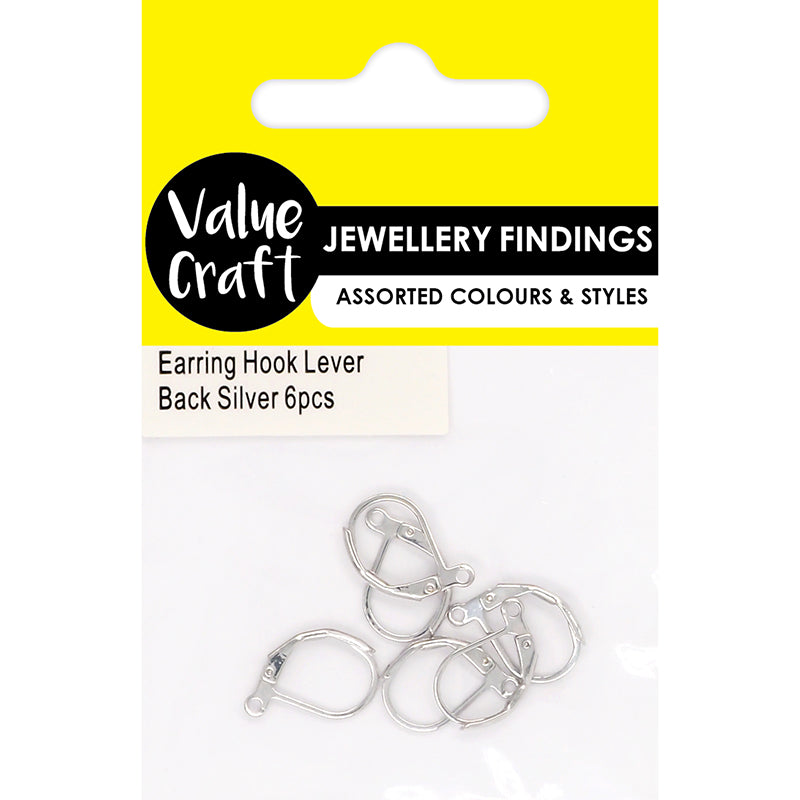 White Smoke Jewellery Findings Earring Hook Lever Back Silver 6Pcs Charms and Pendants