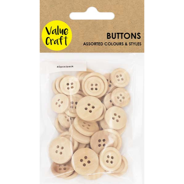 White Smoke Wooden Buttons, Assorted Sizes, 40pk Kids Craft Basics