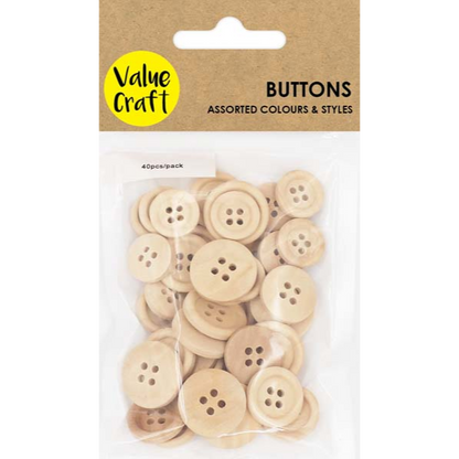 White Smoke Wooden Buttons, Assorted Sizes, 40pk Kids Craft Basics