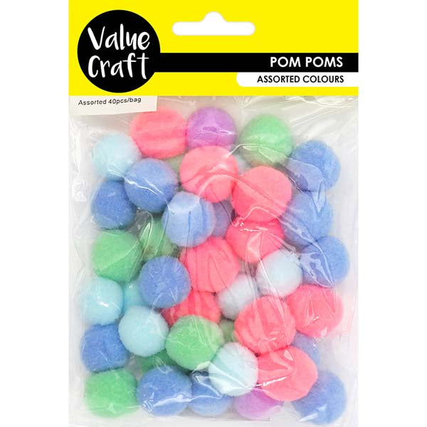 Yellow Large Pom Poms, Assorted Pastels, 40pk Kids Activities