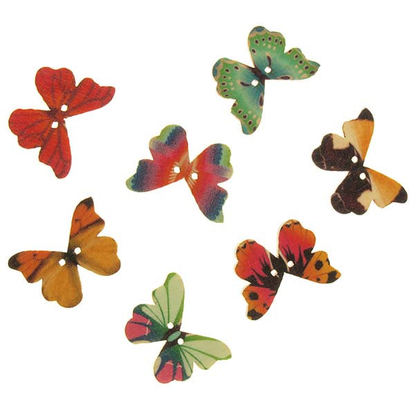 White Smoke Wooden Buttons, Butterfly Assortment, Assorted Colours, 20pk Kids Craft Basics