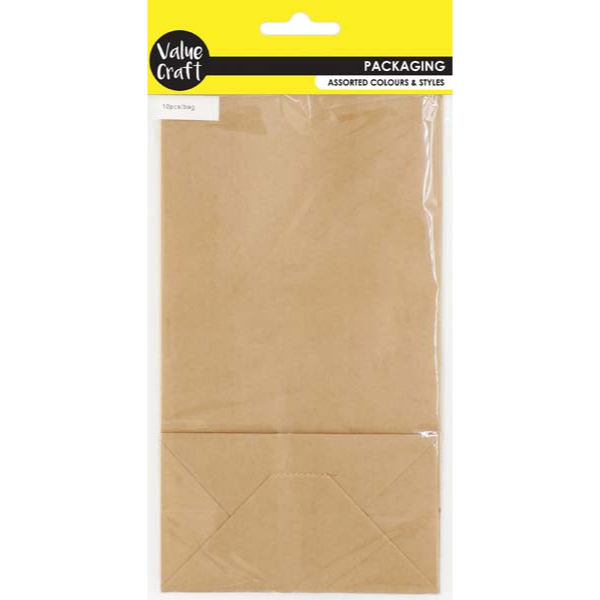 Dark Khaki Value Craft Paper Bags with Gusset Paper 21X12X8cm Brown 10 Piece Bags & Invitation