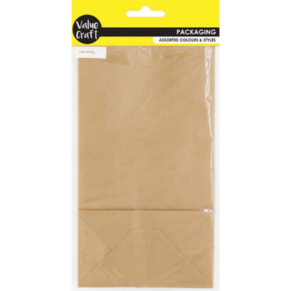 Dark Khaki Value Craft Paper Bags with Gusset Paper 21X12X8cm Brown 10 Piece Bags & Invitation