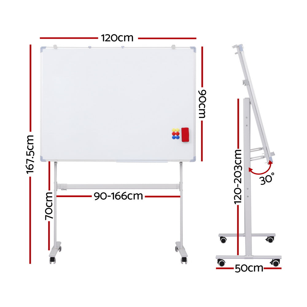 White Smoke 90x120cm Standing Whiteboard with Wheels Magnetic Double-Sided Erase Board